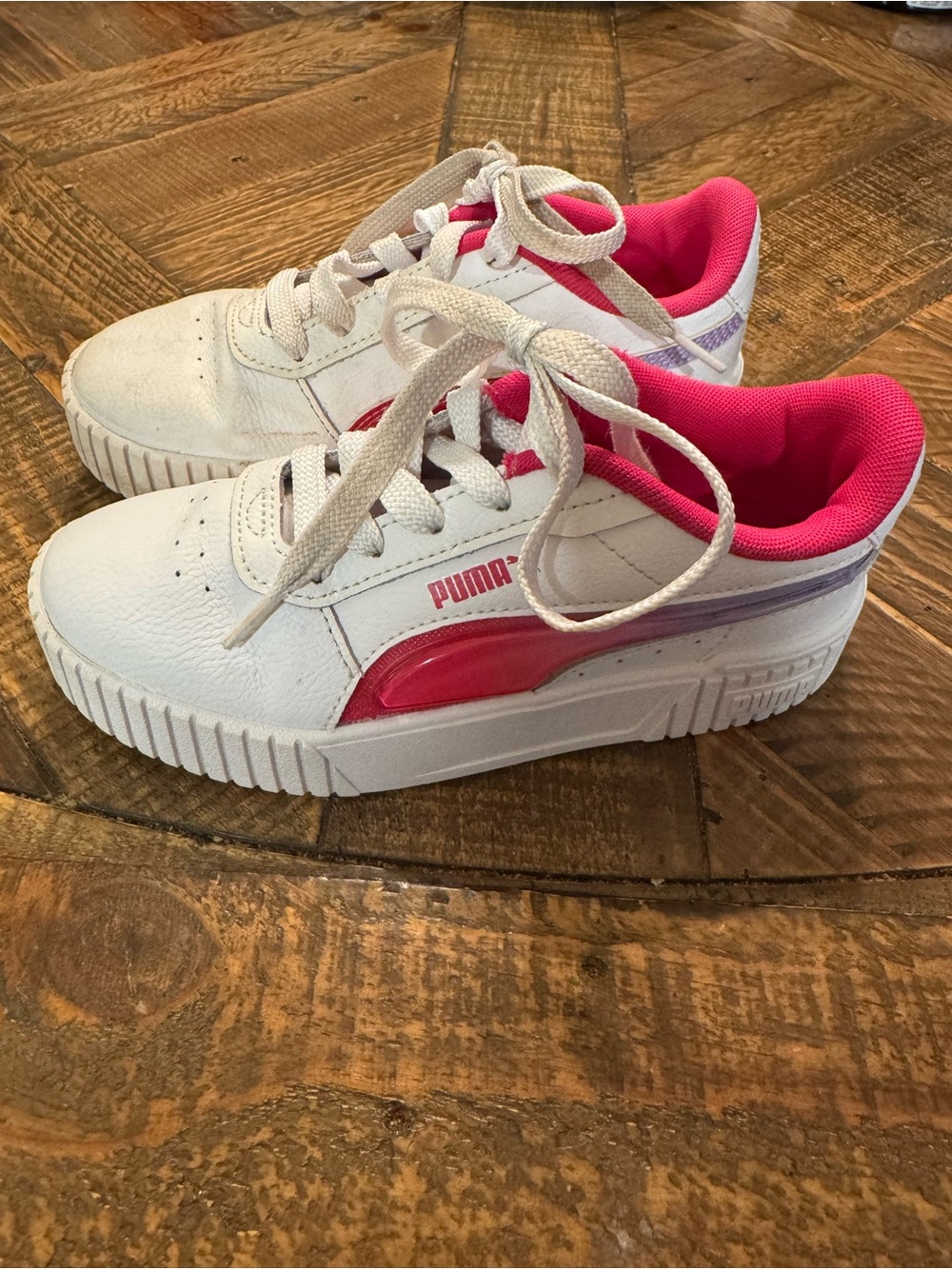 Puma Kids White Sneakers with Pink Accents